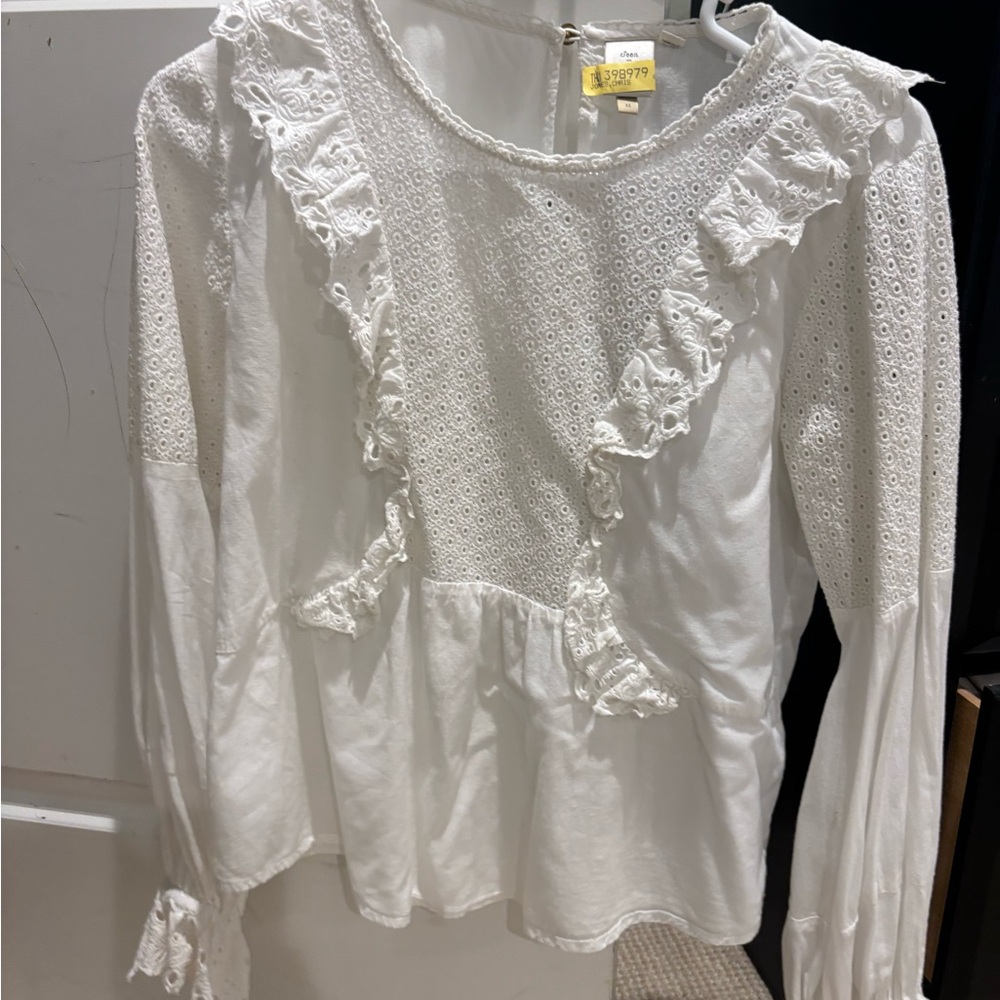 Anthropologie White Ruffled Bib Collar Blouse